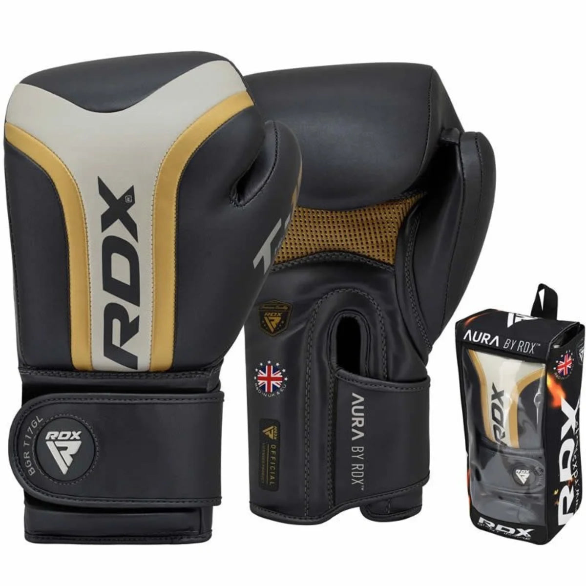 RDX T17 Aura boxing gloves black and gold