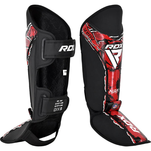 Shin Instep Aura F17 Zwart met Rood