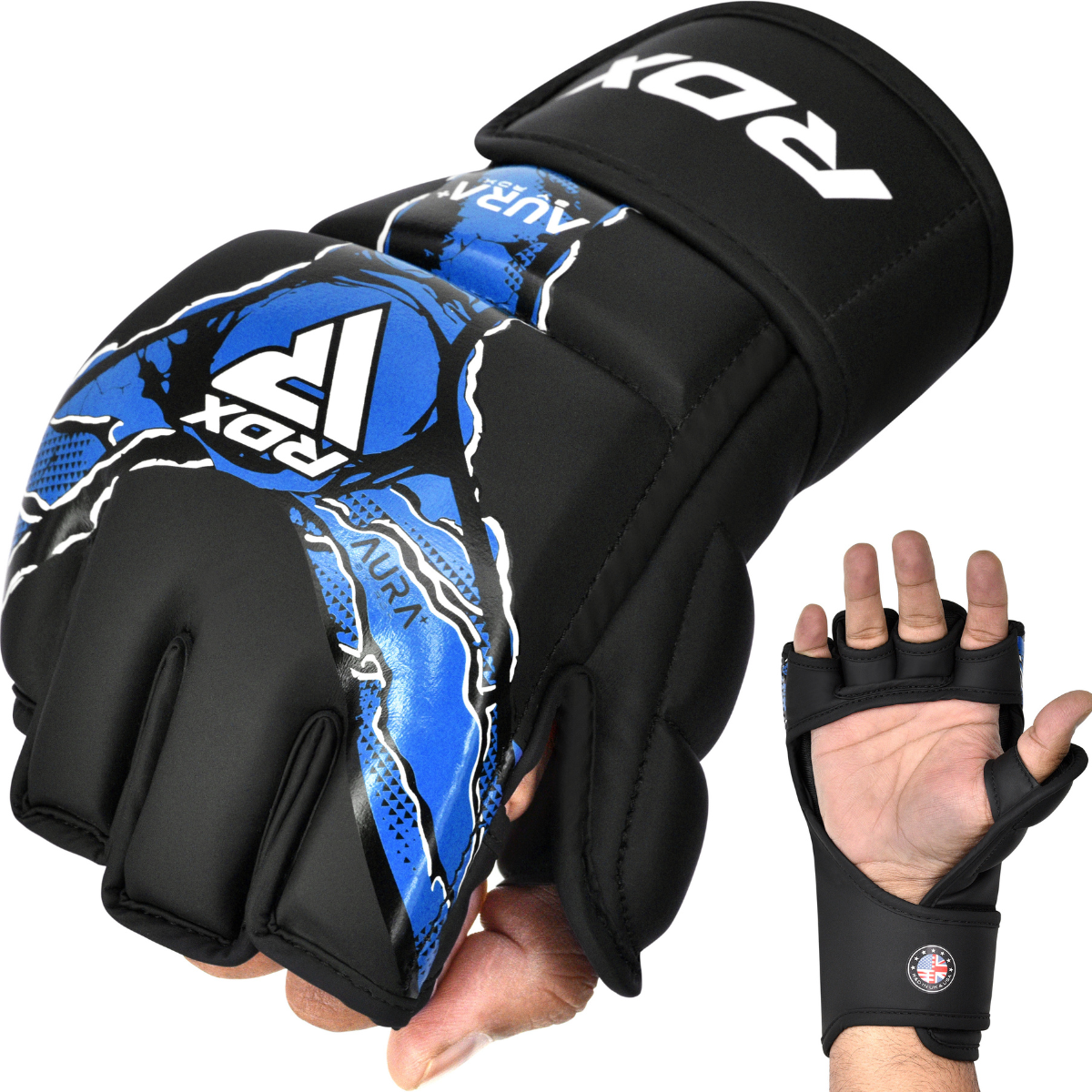 RDX Sports Grappling Gloves Aura F17 Black Blue